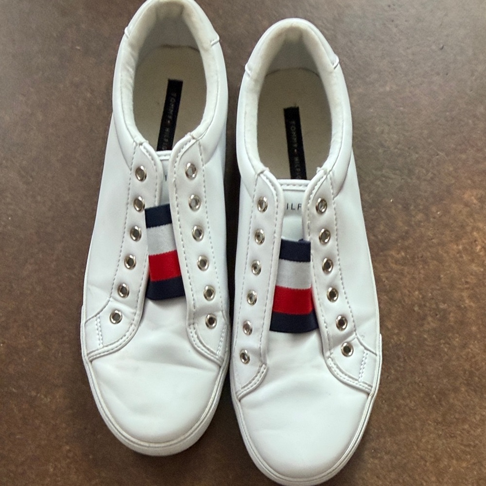 Tommy Hilfiger White Sneakers with Red and Blue Stripes sneakers size 11